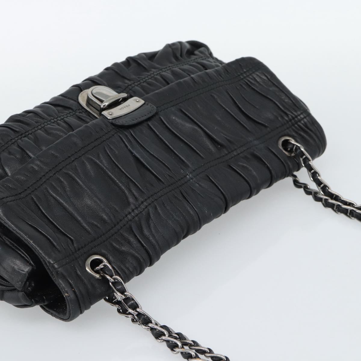 PRADA Chain Shoulder Bag Leather Black Silver Auth 183490