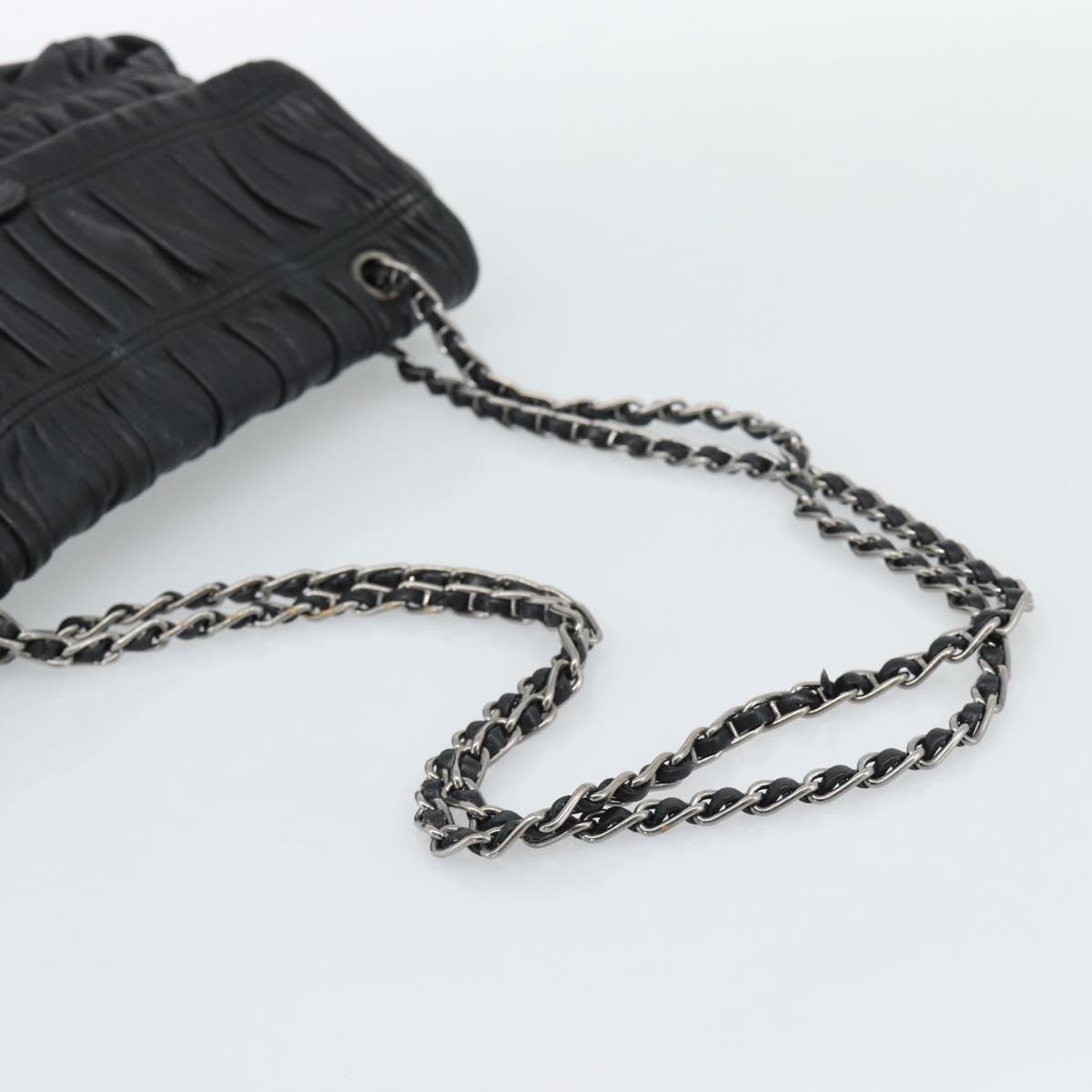 PRADA Chain Shoulder Bag Leather Black Silver Auth 183490