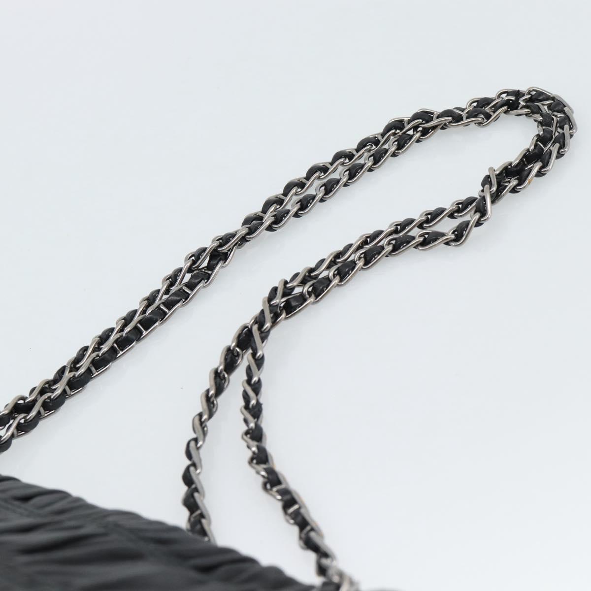 PRADA Chain Shoulder Bag Leather Black Silver Auth 183490