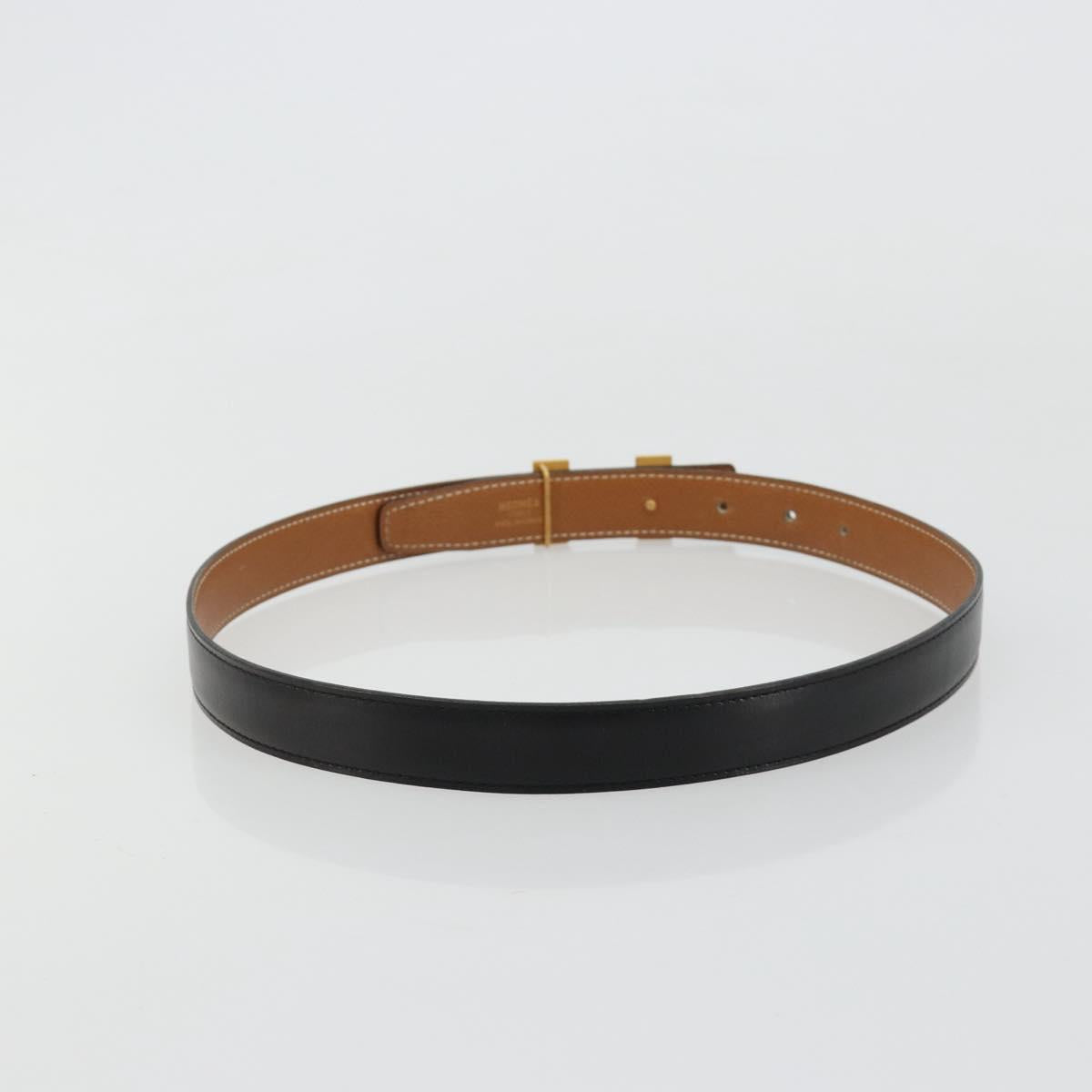 HERMES Constance H Belt Leather 33.5"" Black Gold Auth 183494