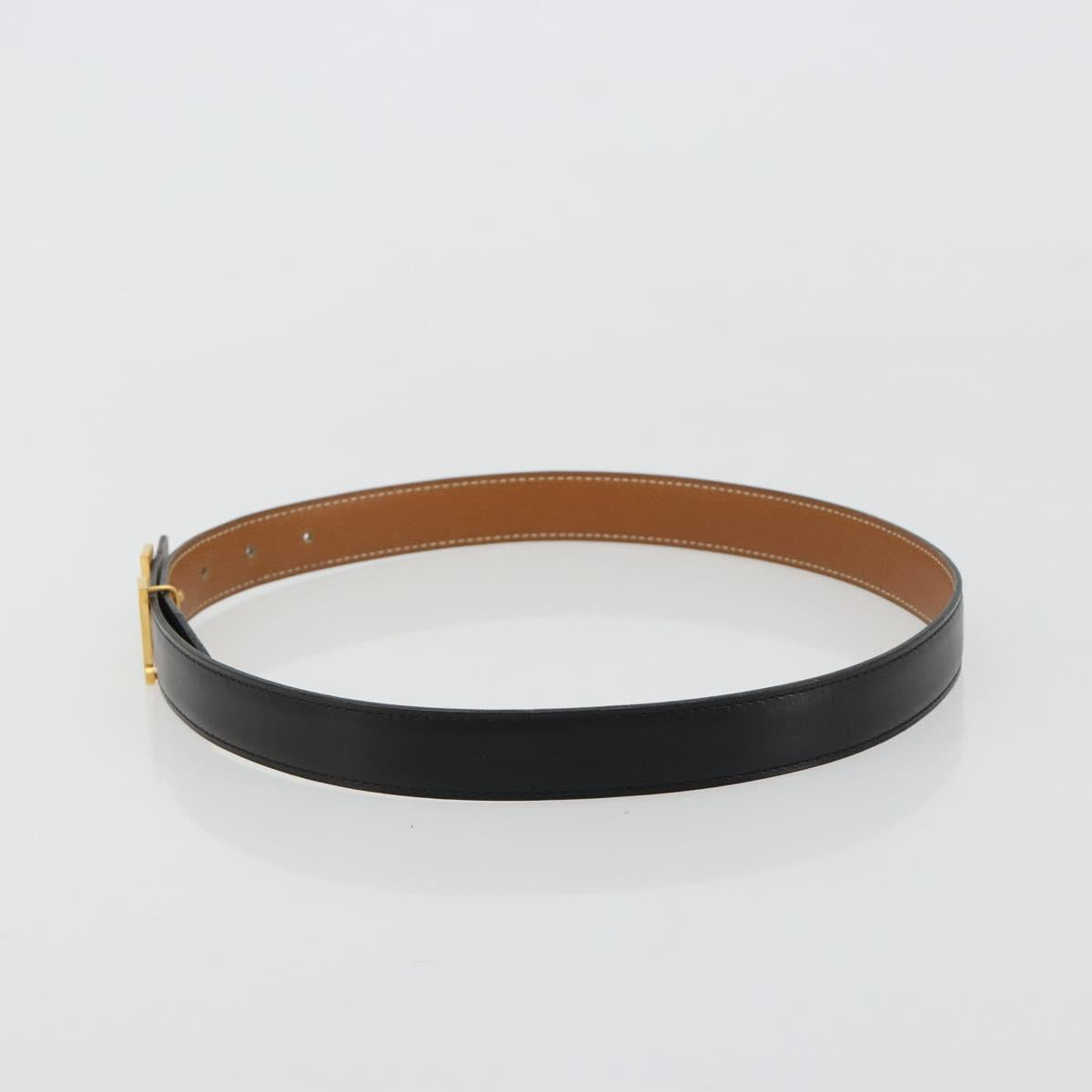 HERMES Constance H Belt Leather 33.5"" Black Gold Auth 183494