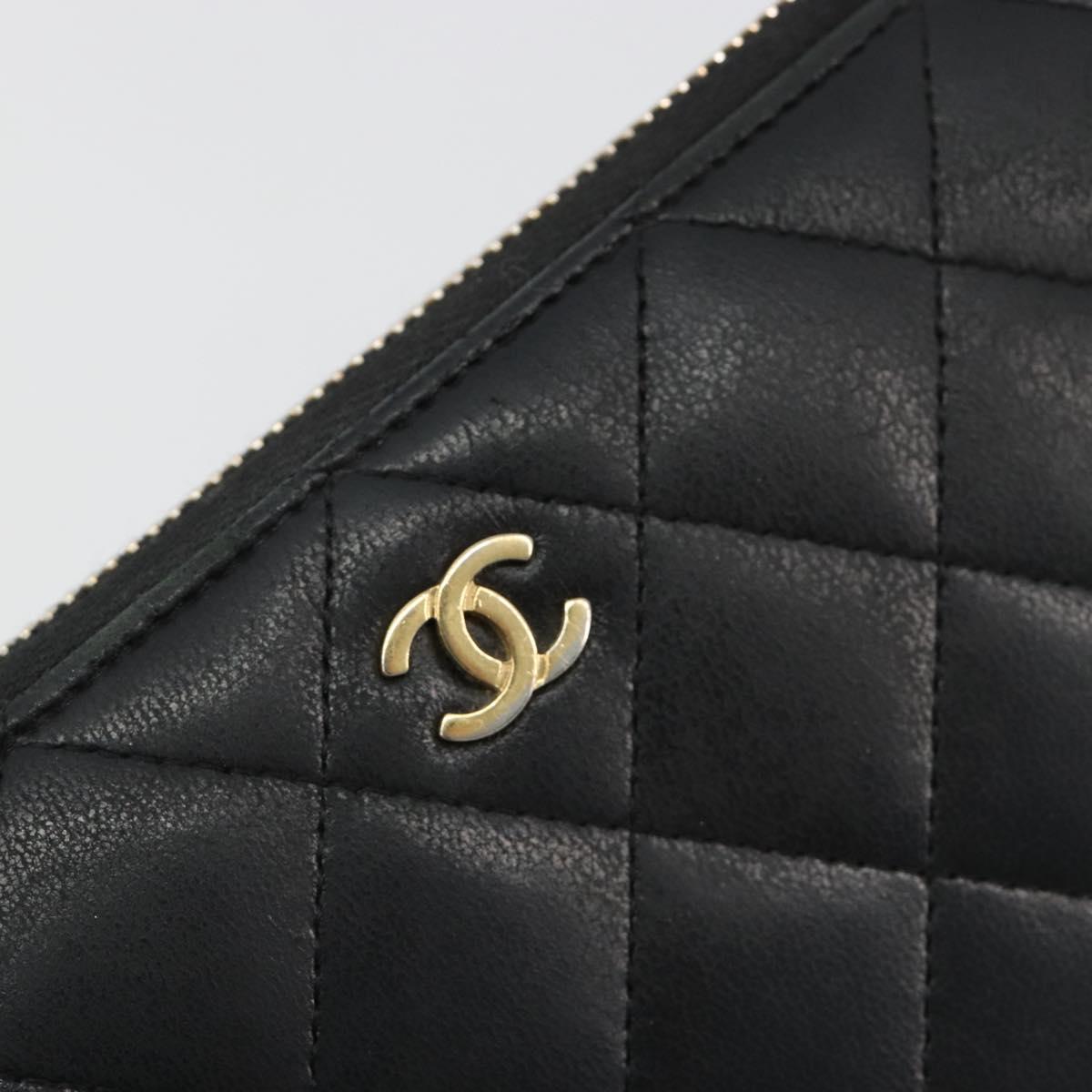 CHANEL Matelasse Long Wallet Lamb Skin Black Gold CC Auth 183495