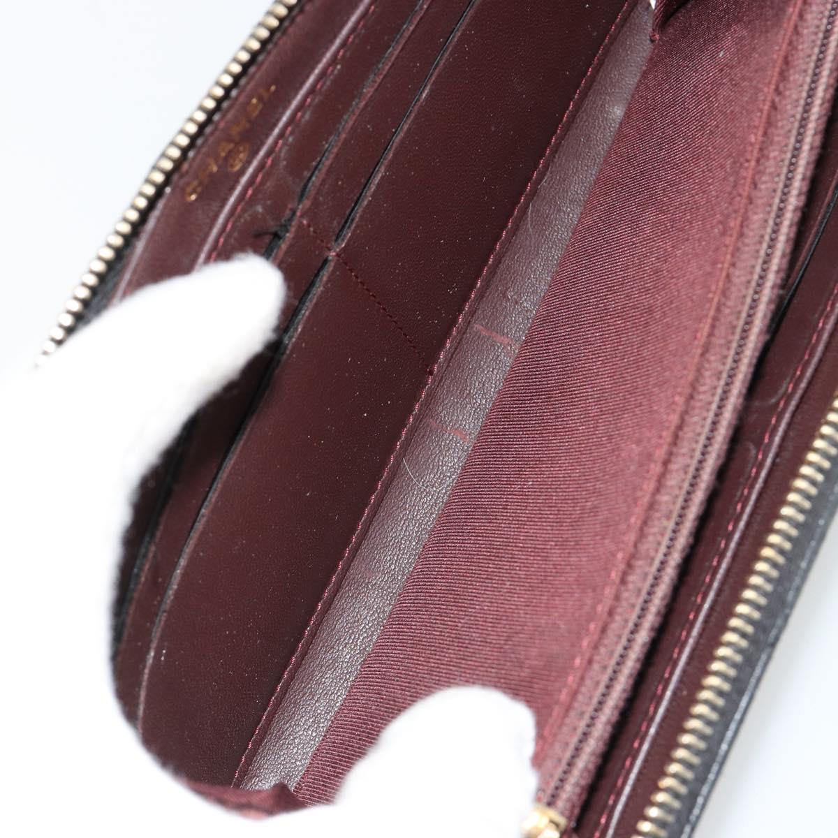 CHANEL Matelasse Long Wallet Lamb Skin Black Gold CC Auth 183495