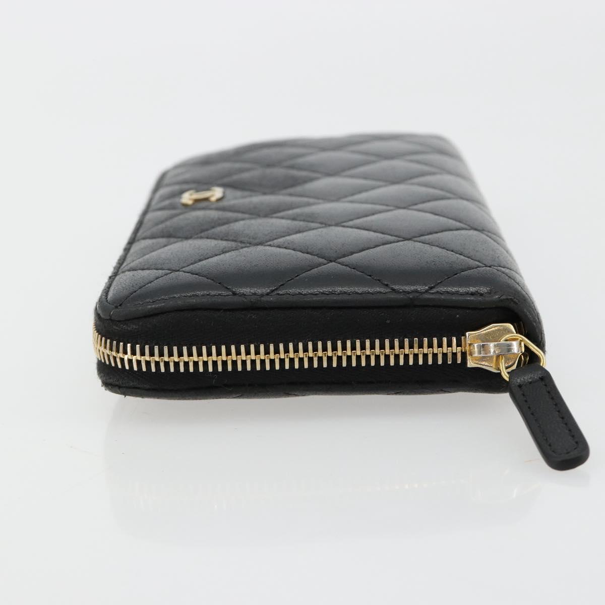 CHANEL Matelasse Long Wallet Lamb Skin Black Gold CC Auth 183495