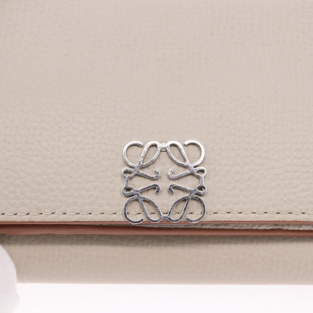 LOEWE Anagram Trifold Wallet Leather Ivory Silver Auth 183513A