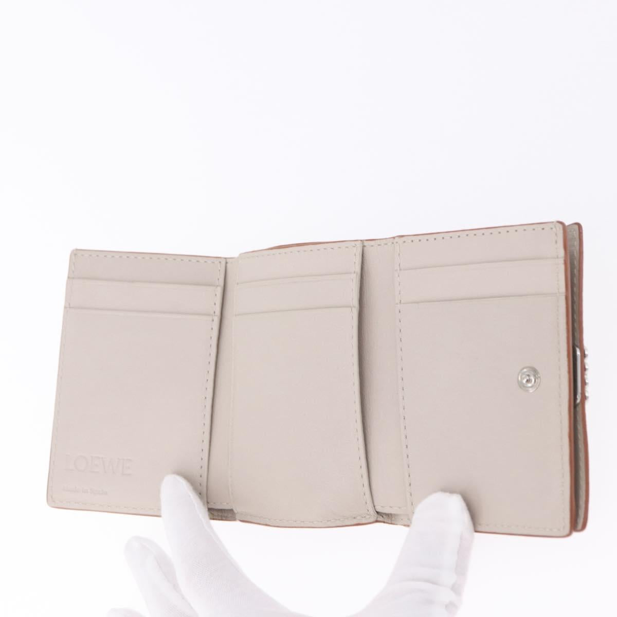 LOEWE Anagram Trifold Wallet Leather Ivory Silver Auth 183513A
