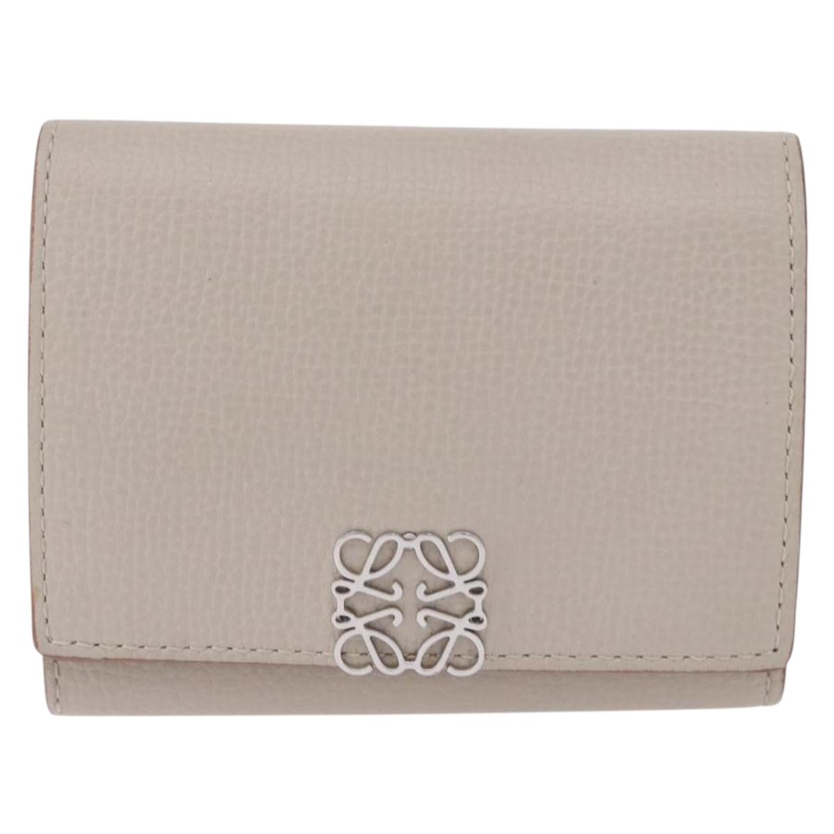 LOEWE Anagram Trifold Wallet Leather Ivory Silver Auth 183513A