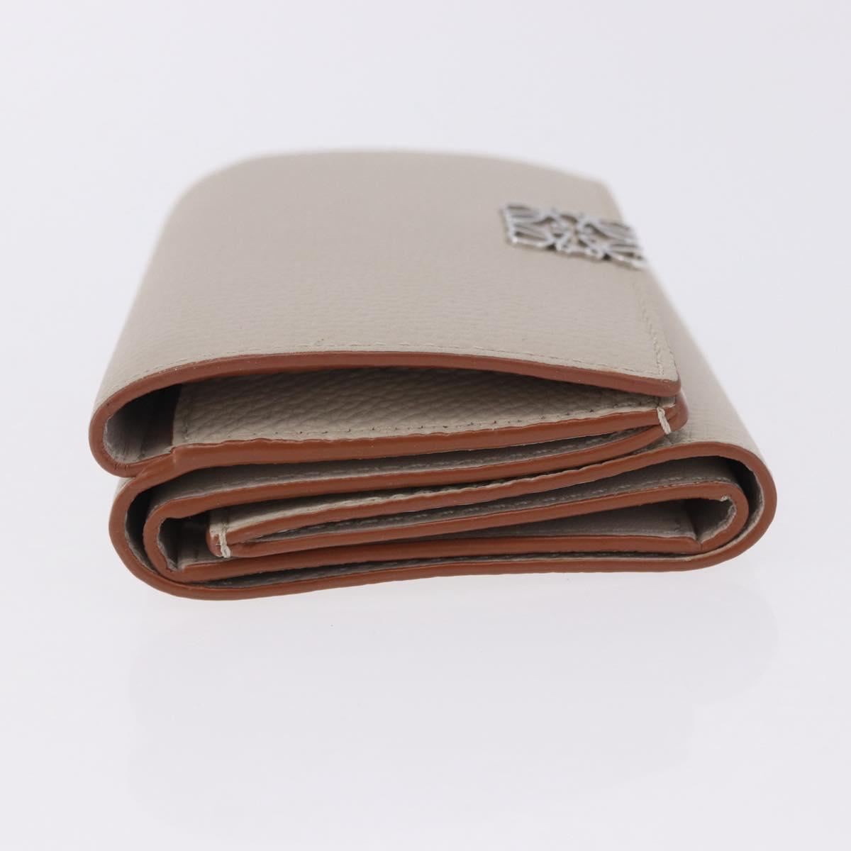 LOEWE Anagram Trifold Wallet Leather Ivory Silver Auth 183513A