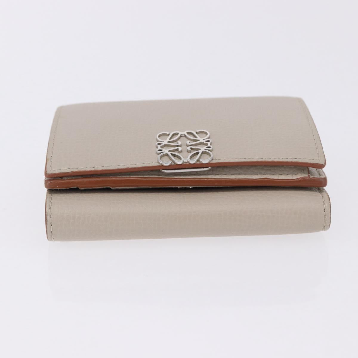 LOEWE Anagram Trifold Wallet Leather Ivory Silver Auth 183513A