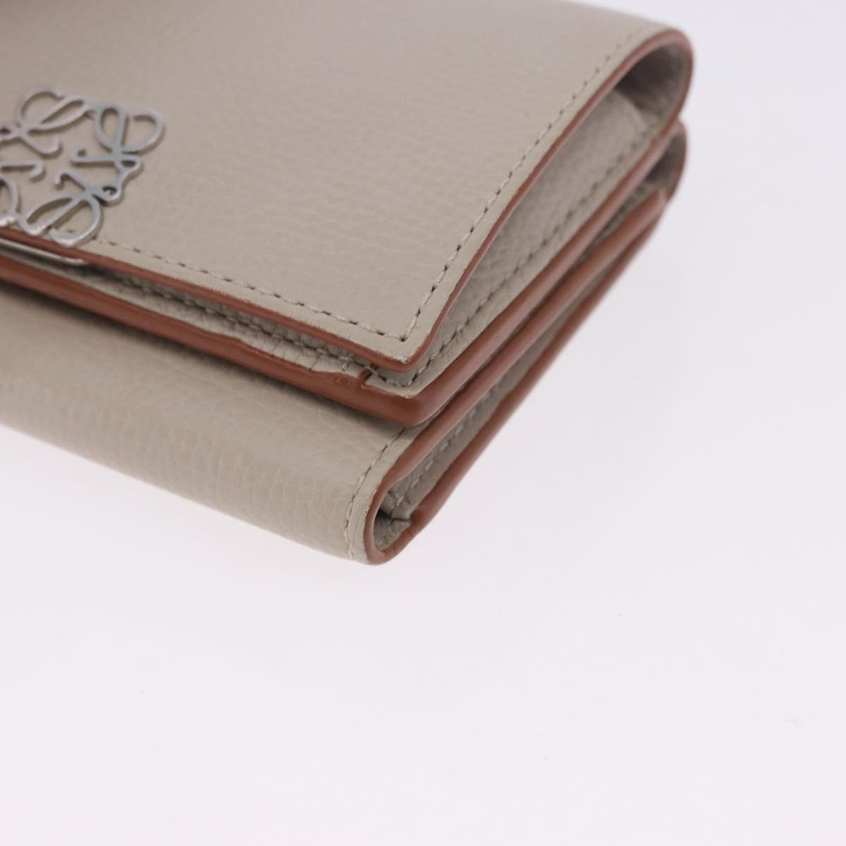 LOEWE Anagram Trifold Wallet Leather Ivory Silver Auth 183513A