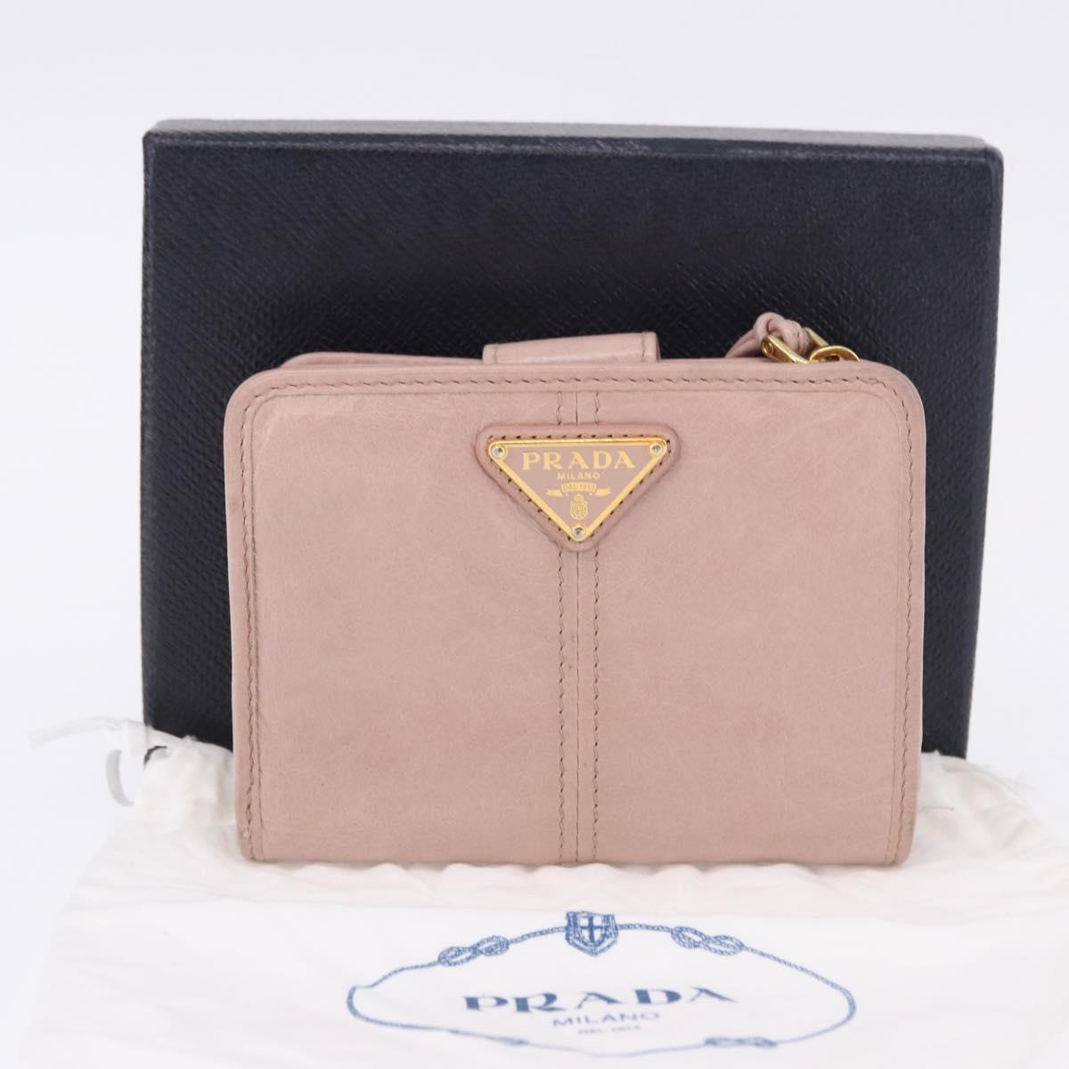 PRADA Bifold Wallet Leather Pink Auth 183515A