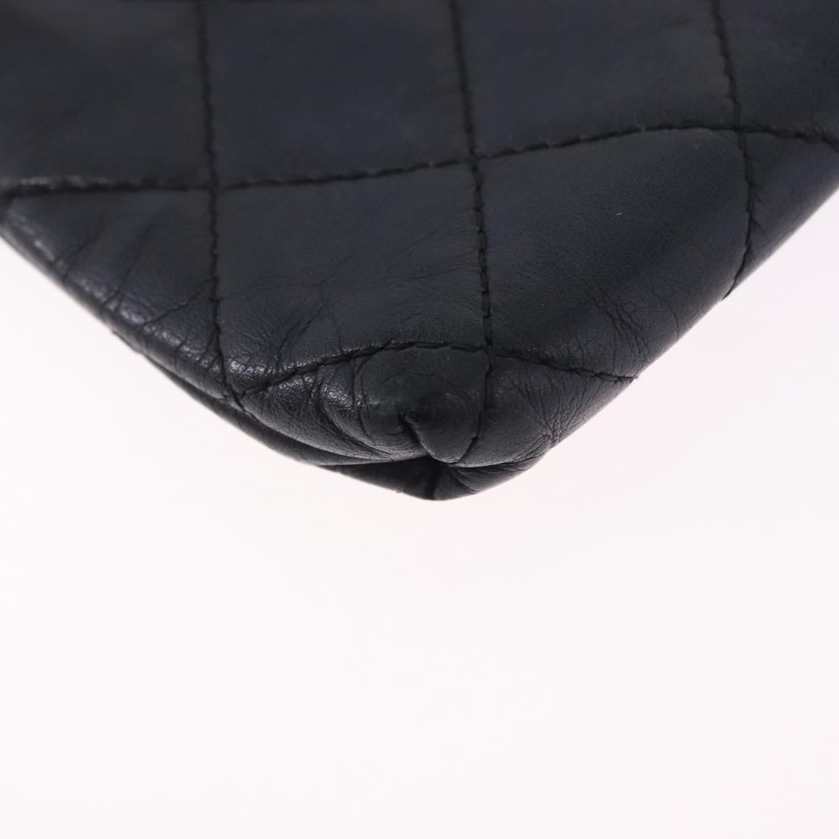 CHANEL Matelasse Cambon Line Coin Purse Leather Black Silver CC Auth 183520A
