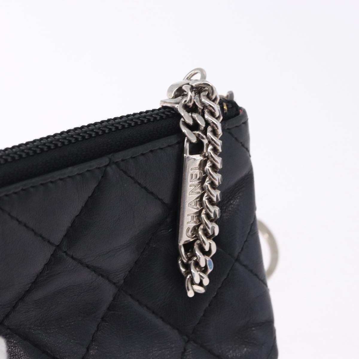 CHANEL Matelasse Cambon Line Coin Purse Leather Black Silver CC Auth 183520A
