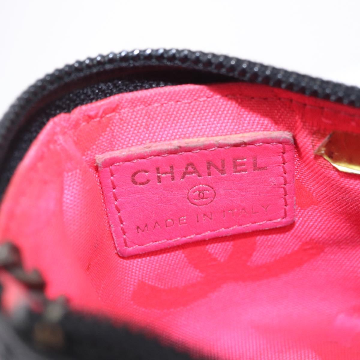 CHANEL Matelasse Cambon Line Coin Purse Leather Black Silver CC Auth 183520A