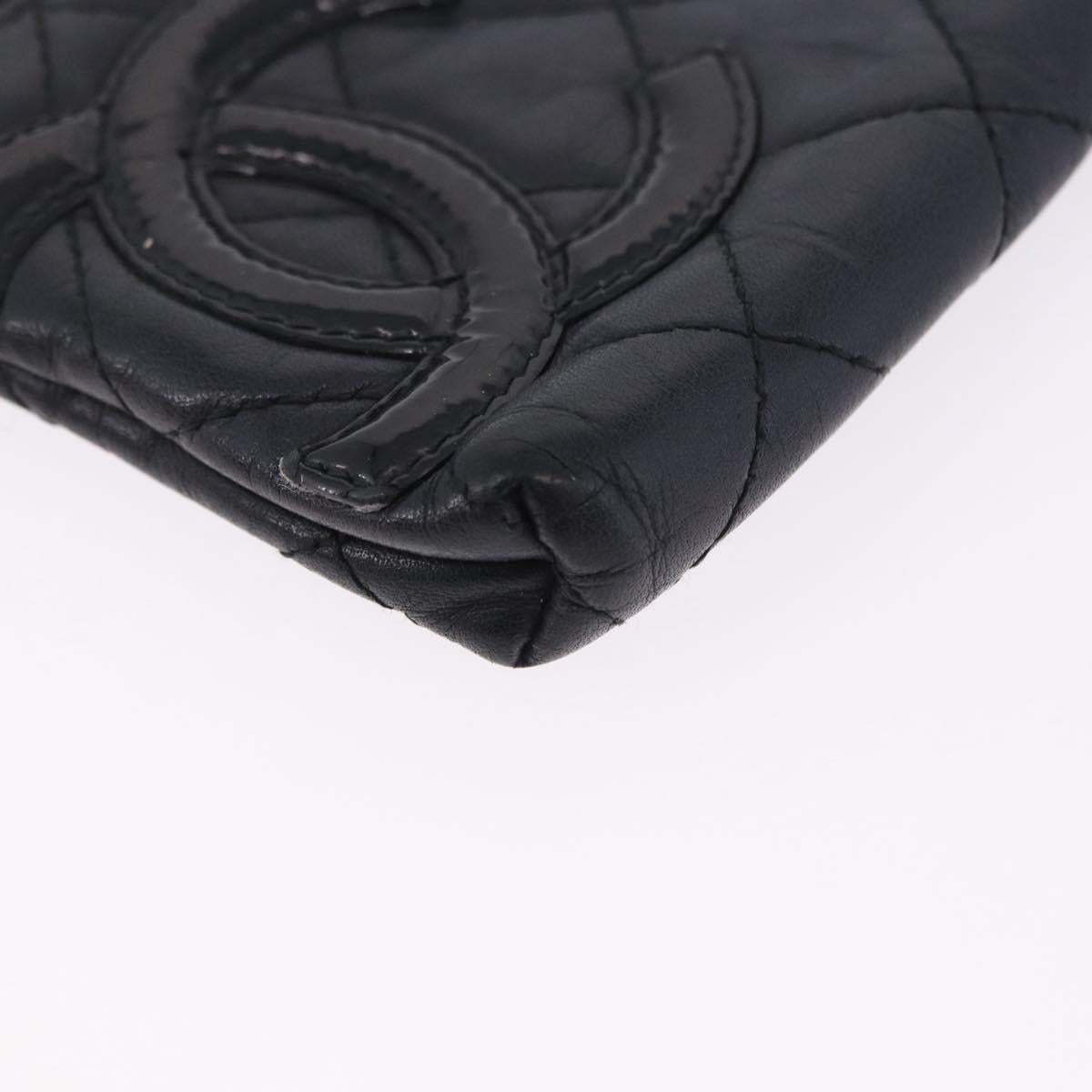 CHANEL Matelasse Cambon Line Coin Purse Leather Black Silver CC Auth 183520A