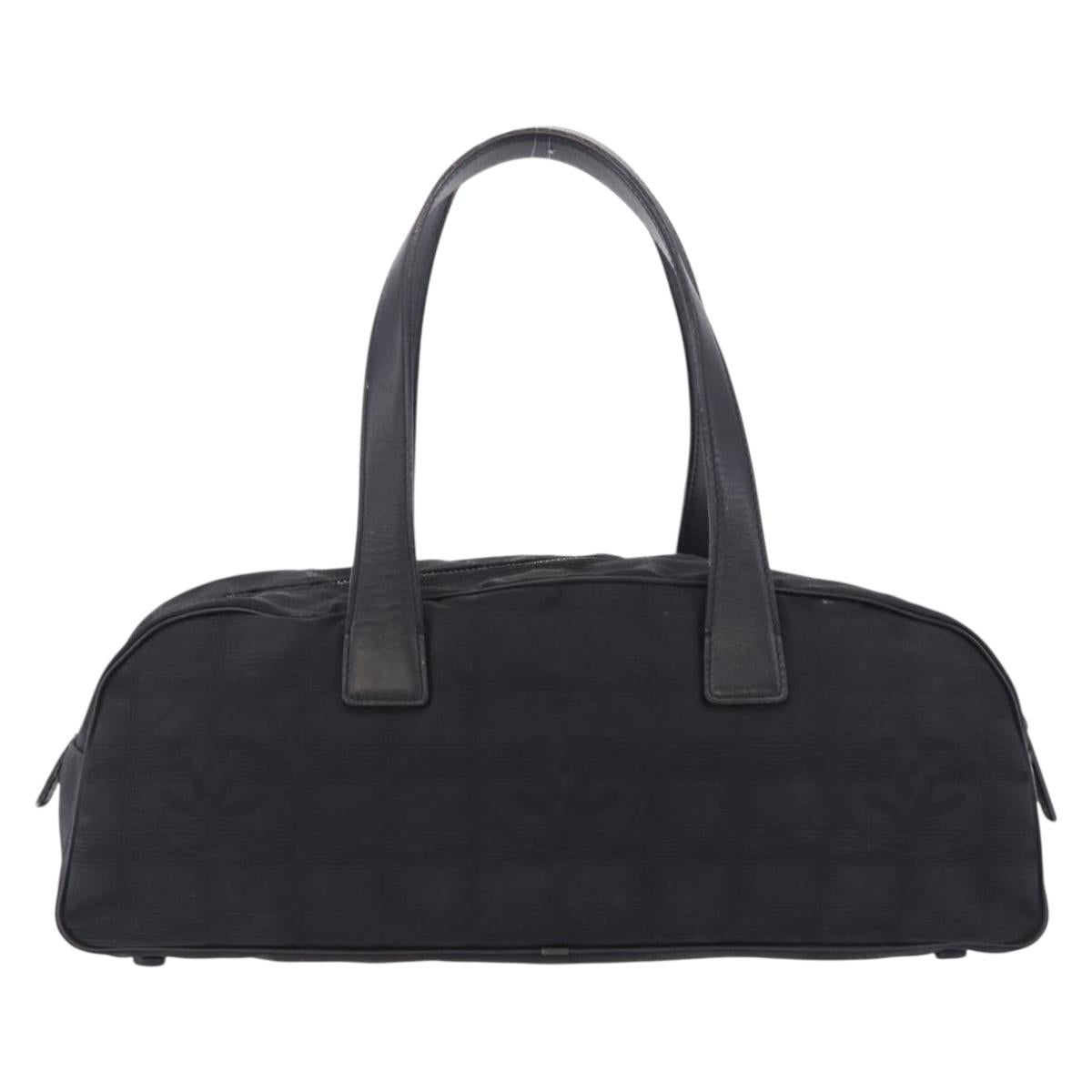 CHANEL New Travel Line Tote Bag Canvas Black CC Auth 183559