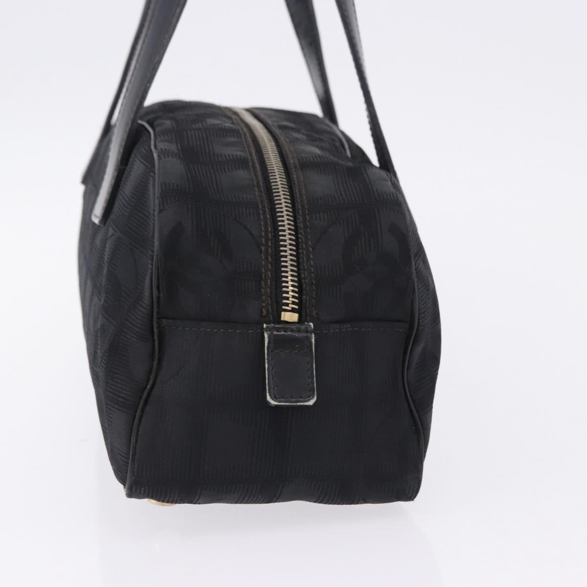 CHANEL New Travel Line Tote Bag Canvas Black Gold CC Auth 183560