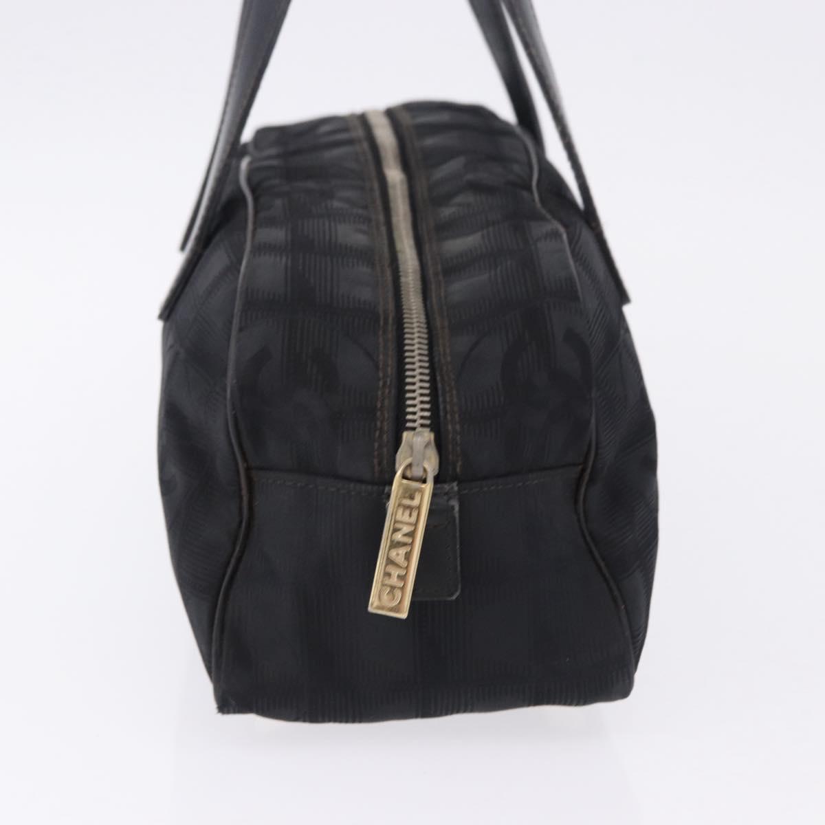 CHANEL New Travel Line Tote Bag Canvas Black Gold CC Auth 183560