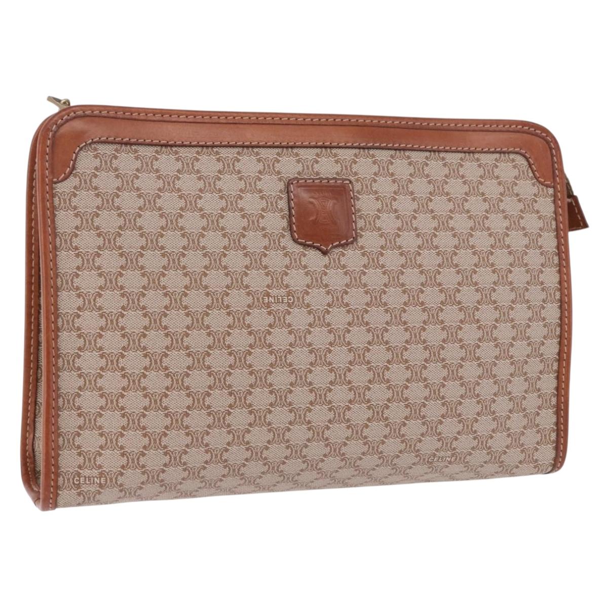 CELINE Macadam Clutch Bag PVC Beige Gold Auth 183561A