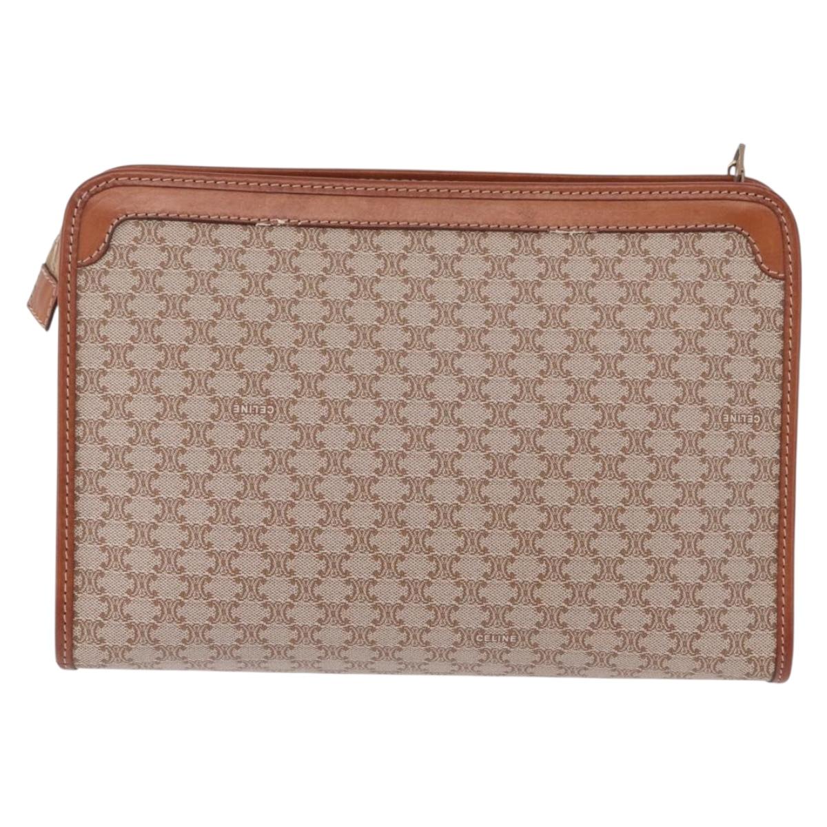 CELINE Macadam Clutch Bag PVC Beige Gold Auth 183561A