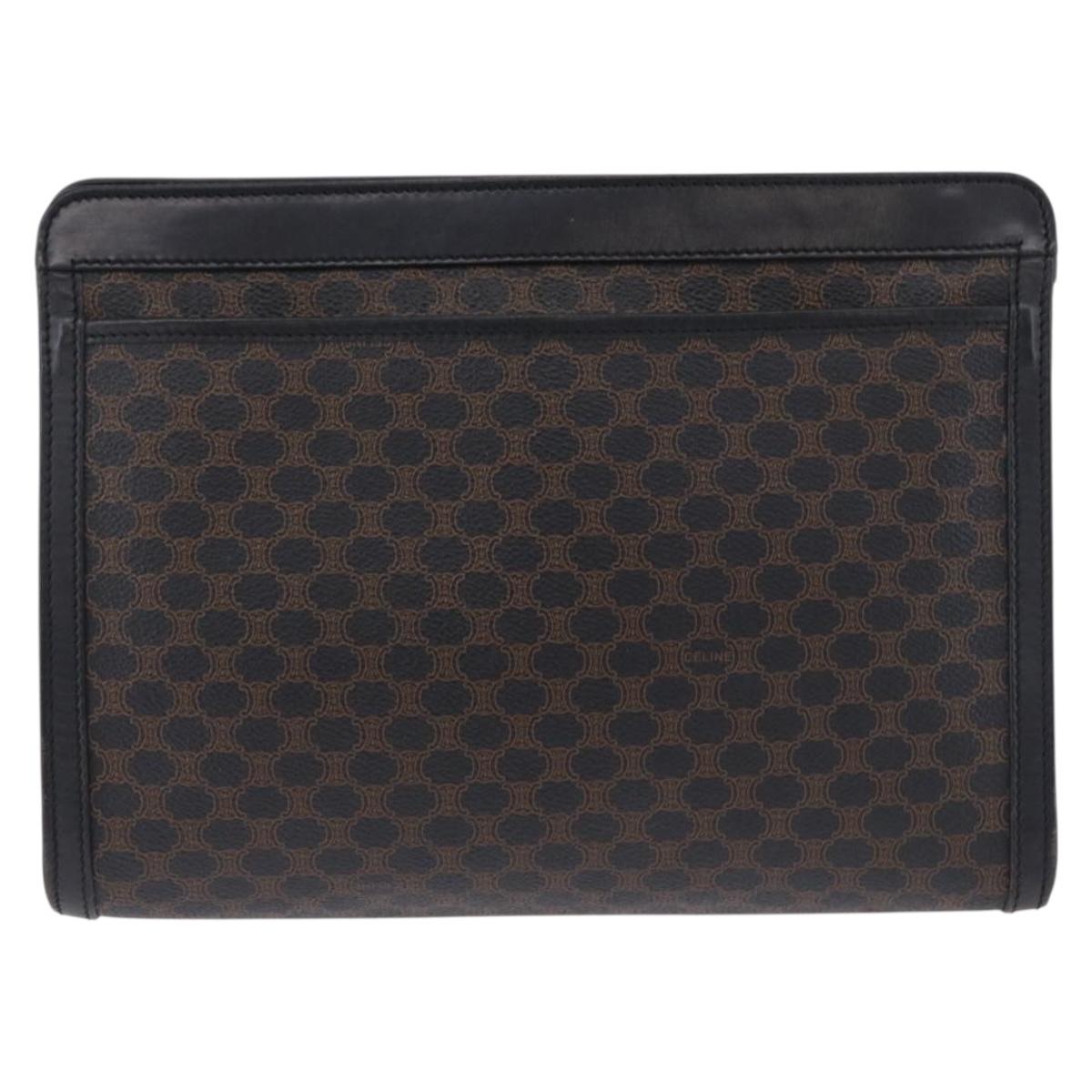 CELINE Macadam Canvas Clutch Bag PVC Leather Black Gold Auth 183567