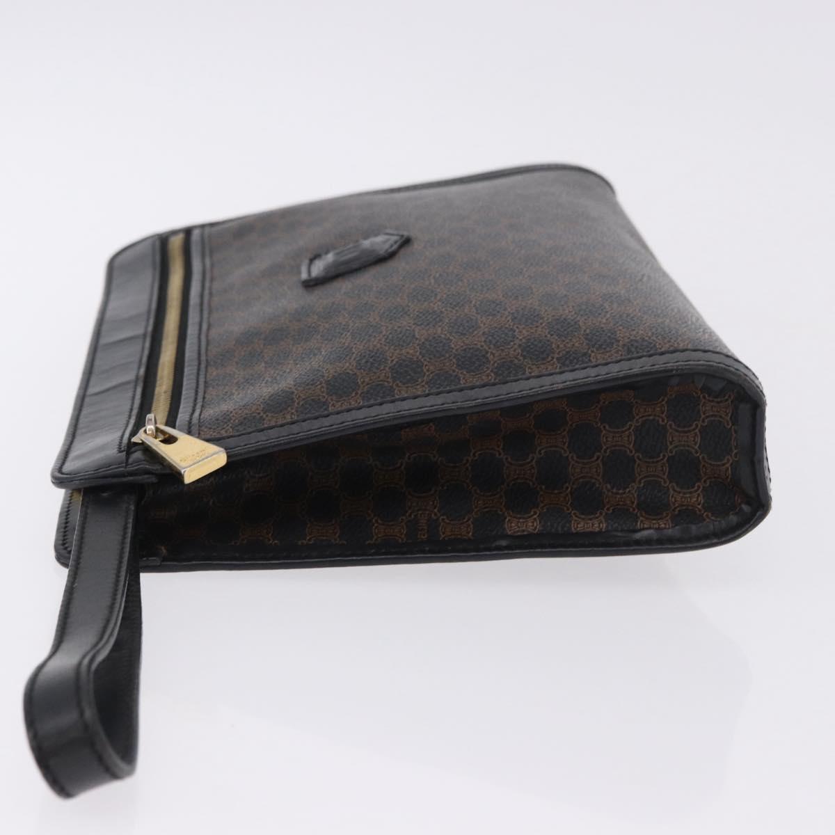 CELINE Macadam Canvas Clutch Bag PVC Leather Black Gold Auth 183567