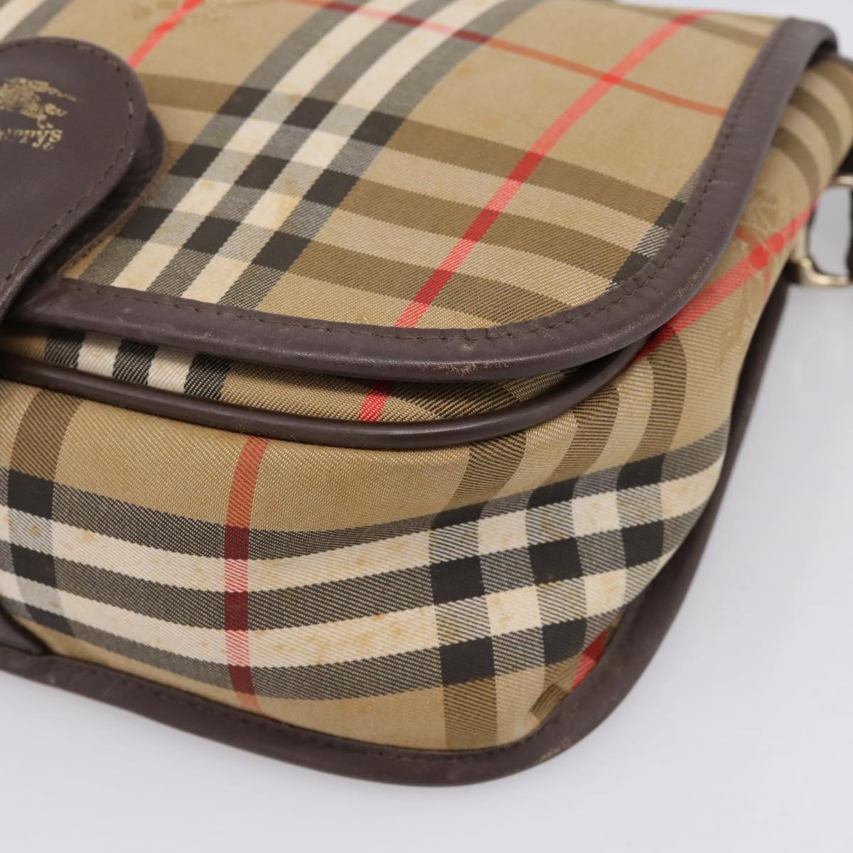 Burberrys Nova Check Shoulder Bag Canvas Beige Gold Auth 183568