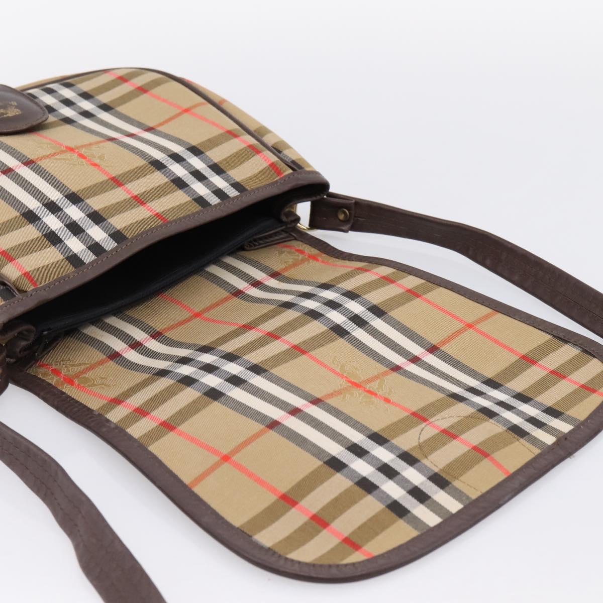 Burberrys Nova Check Shoulder Bag Canvas Beige Gold Auth 183568