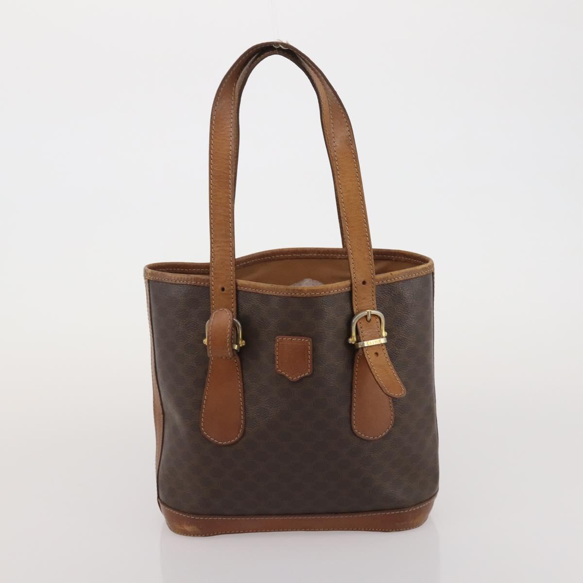 CELINE Macadam Canvas Shoulder Bag PVC Leather 6 Set Brown Beige Auth 183573