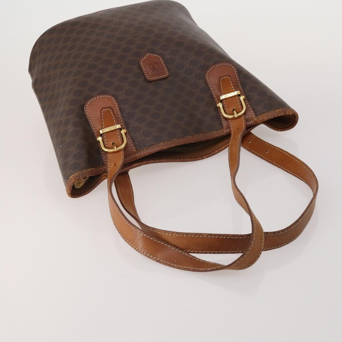 CELINE Macadam Canvas Shoulder Bag PVC Leather 6 Set Brown Beige Auth 183573