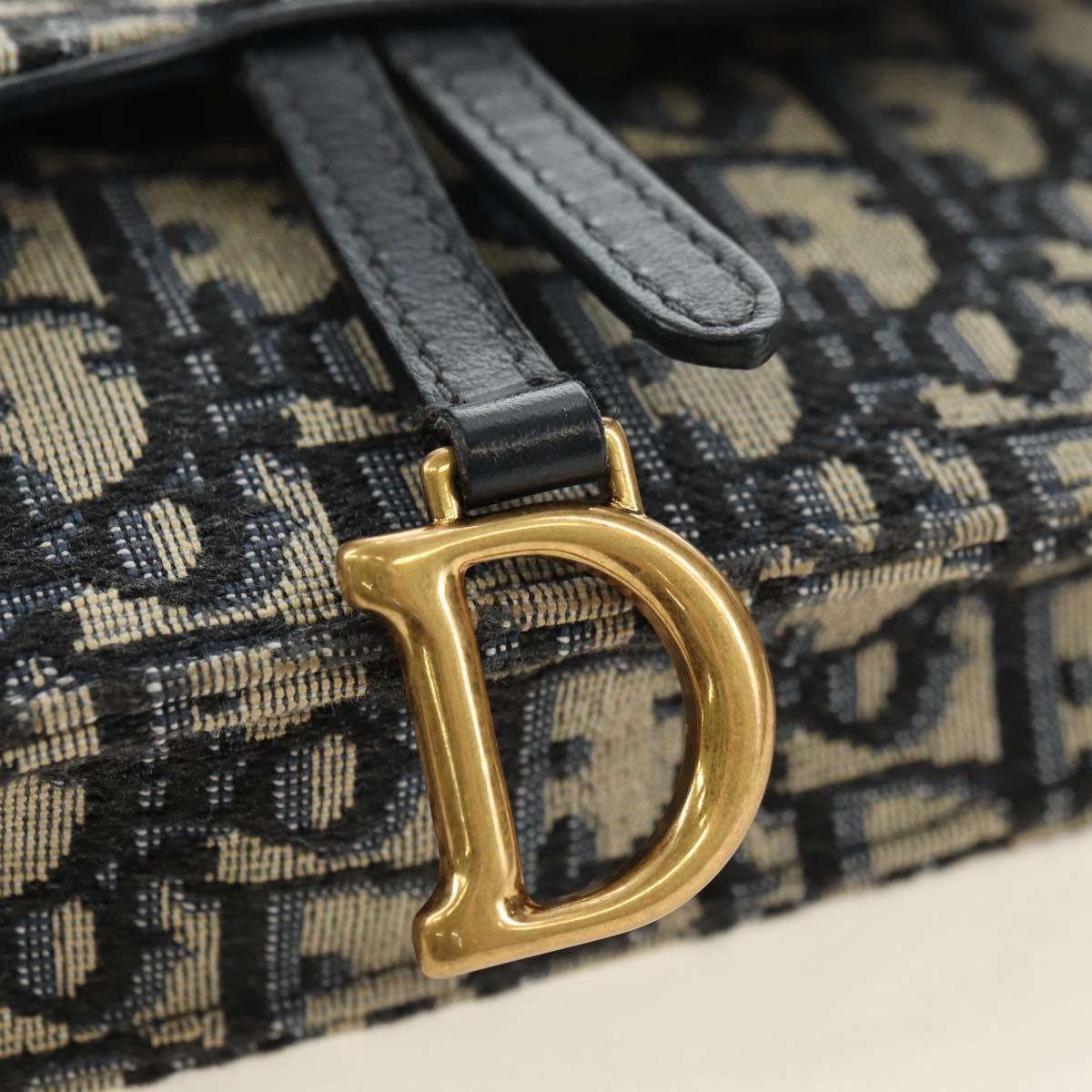 Christian Dior Trotter Canvas Saddle Waist bag Navy Gold Auth 183604M