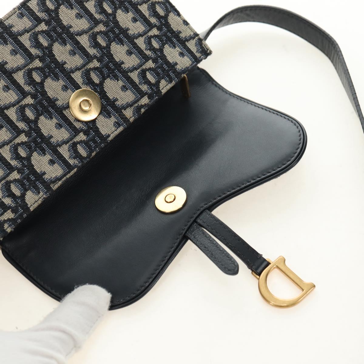 Christian Dior Trotter Canvas Saddle Waist bag Navy Gold Auth 183604M