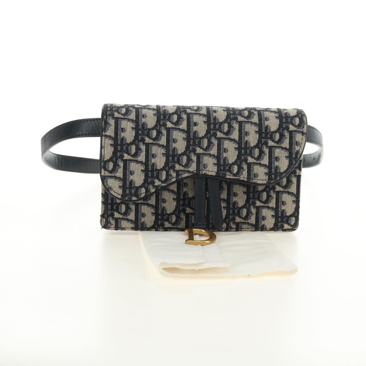 Christian Dior Trotter Canvas Saddle Waist bag Navy Gold Auth 183604M