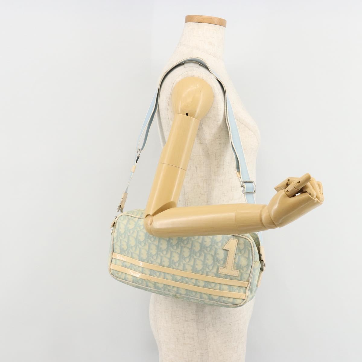 Christian Dior Trotter Canvas Shoulder Bag PVC Light Blue Silver Auth 183605