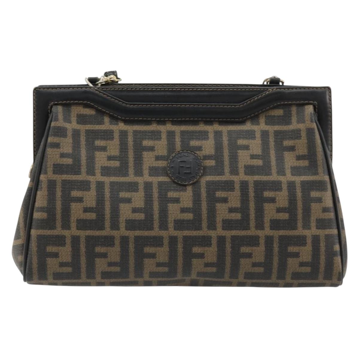 FENDI Zucca Canvas Shoulder Bag PVC Black Brown Auth 183623A