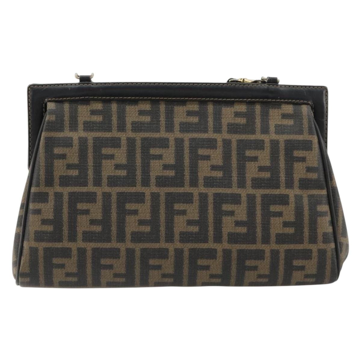 FENDI Zucca Canvas Shoulder Bag PVC Black Brown Auth 183623A