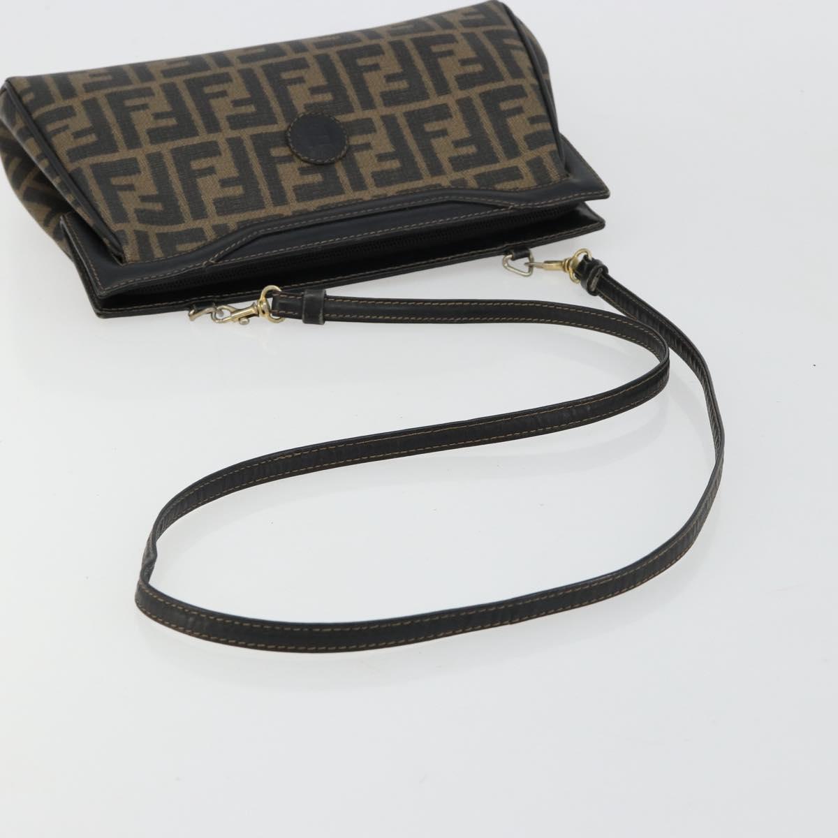 FENDI Zucca Canvas Shoulder Bag PVC Black Brown Auth 183623A