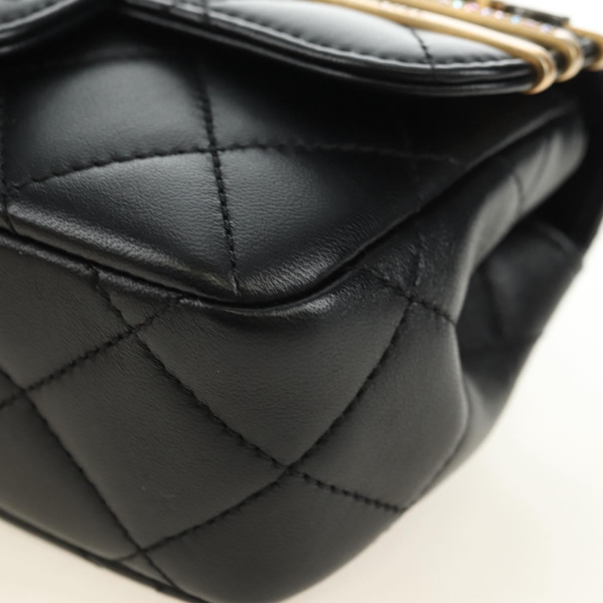 CHANEL Mini Matelasse 17 Chain Bag Lamb Skin Black Gold CC Auth 183626SM