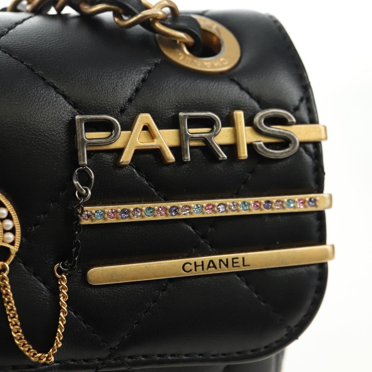 CHANEL Mini Matelasse 17 Chain Bag Lamb Skin Black Gold CC Auth 183626SM