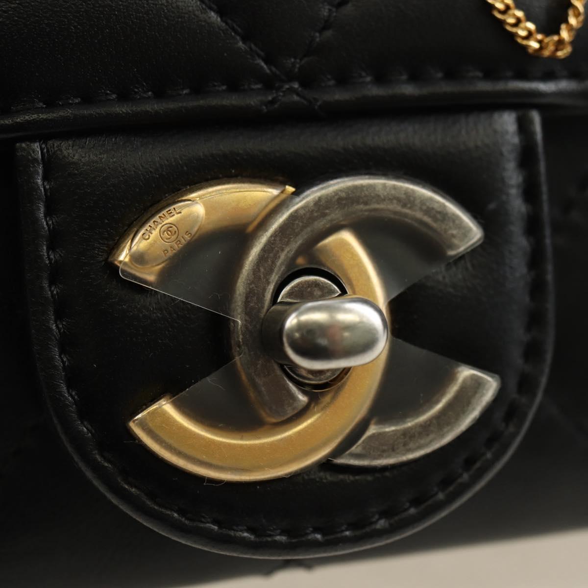 CHANEL Mini Matelasse 17 Chain Bag Lamb Skin Black Gold CC Auth 183626SM