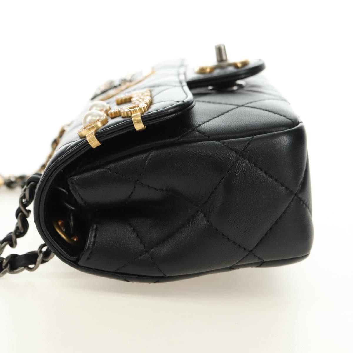 CHANEL Mini Matelasse 17 Chain Bag Lamb Skin Black Gold CC Auth 183626SM