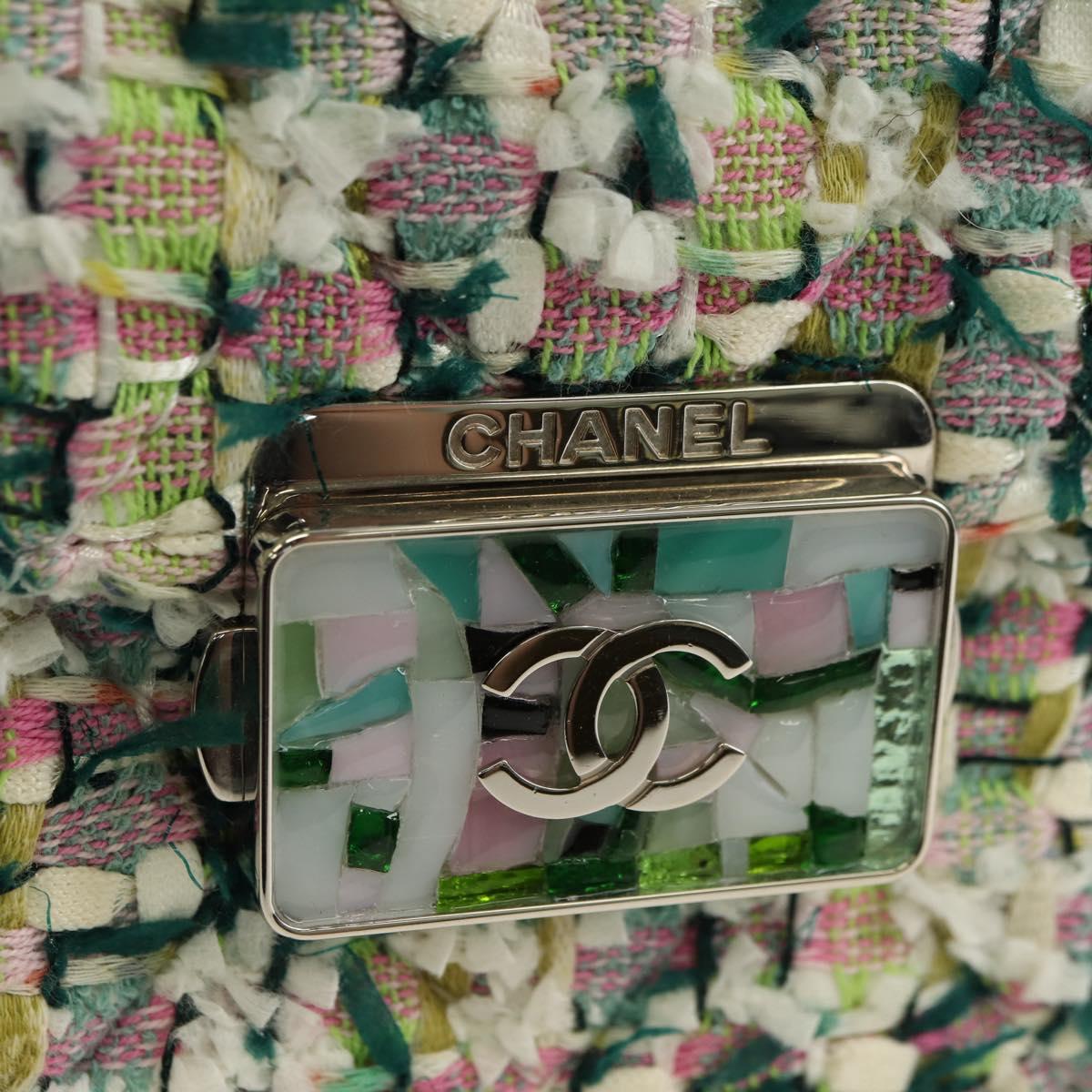 CHANEL Matelasse Chain Shoulder Bag Tweed Multicolor Silver CC Auth 183627SM