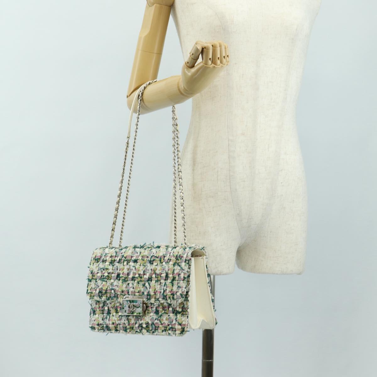 CHANEL Matelasse Chain Shoulder Bag Tweed Multicolor Silver CC Auth 183627SM