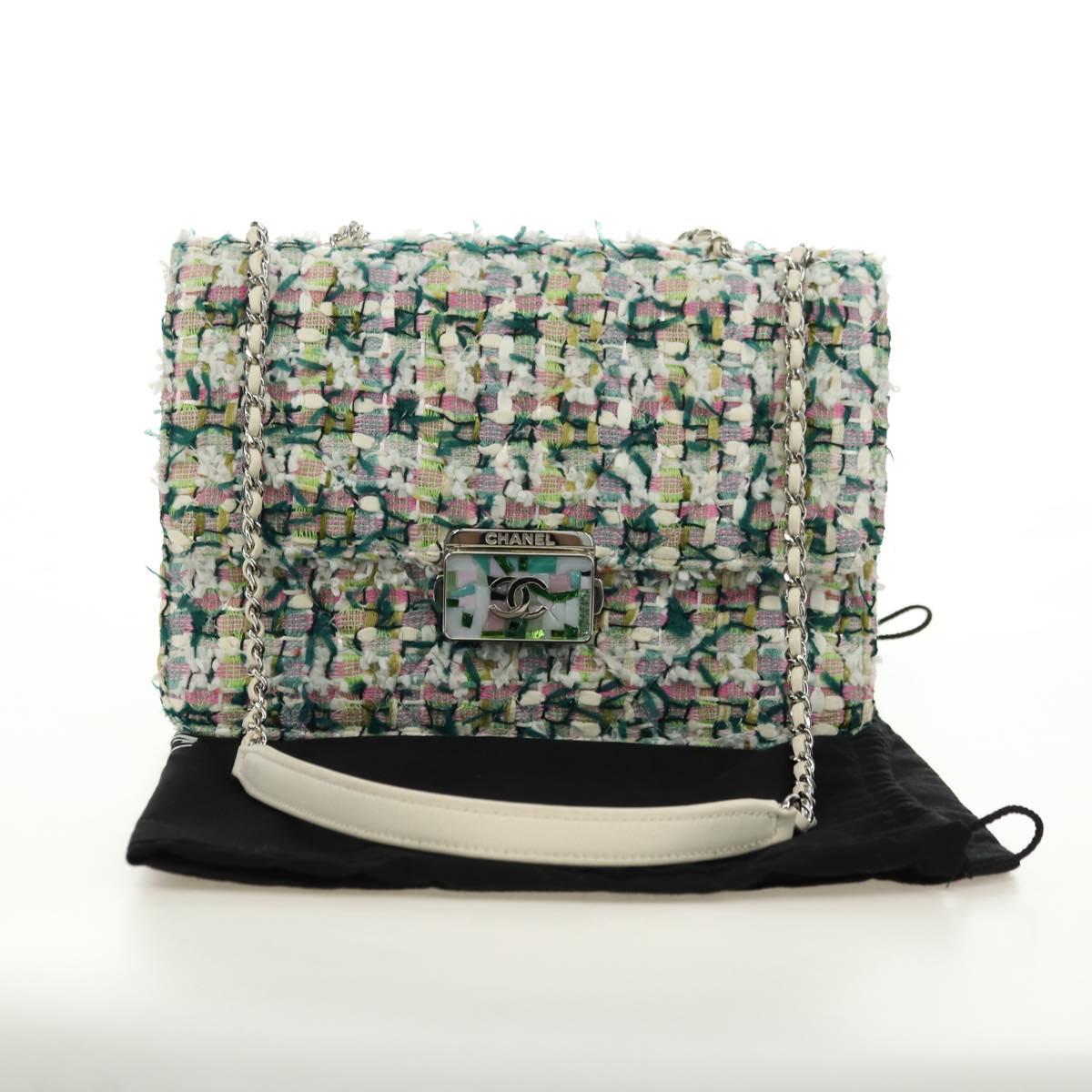 CHANEL Matelasse Chain Shoulder Bag Tweed Multicolor Silver CC Auth 183627SM