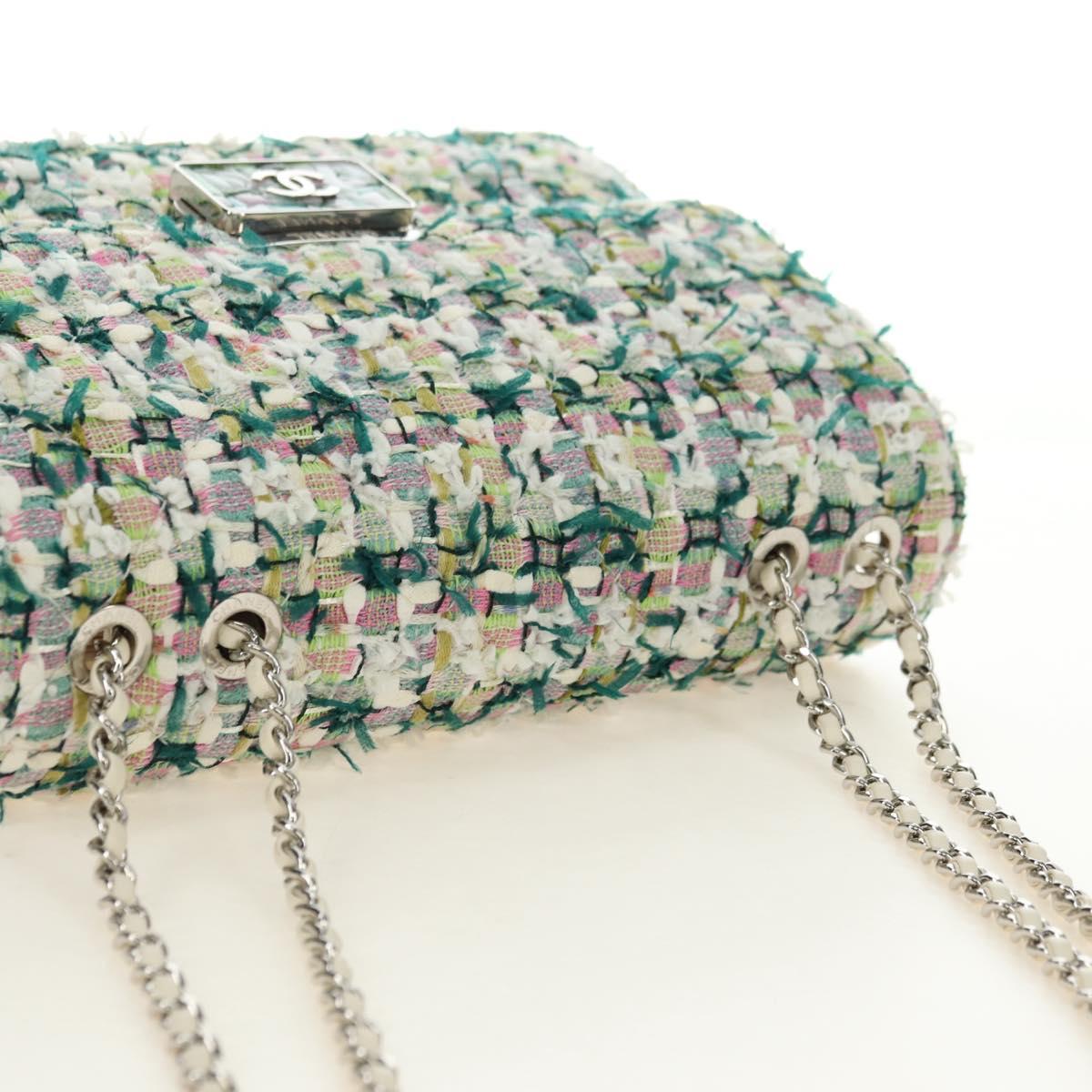 CHANEL Matelasse Chain Shoulder Bag Tweed Multicolor Silver CC Auth 183627SM