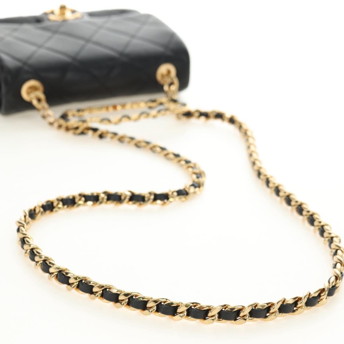 CHANEL Mini Matelasse 19 Chain Bag Lamb Skin 2way Black Gold CC Auth 183629SM