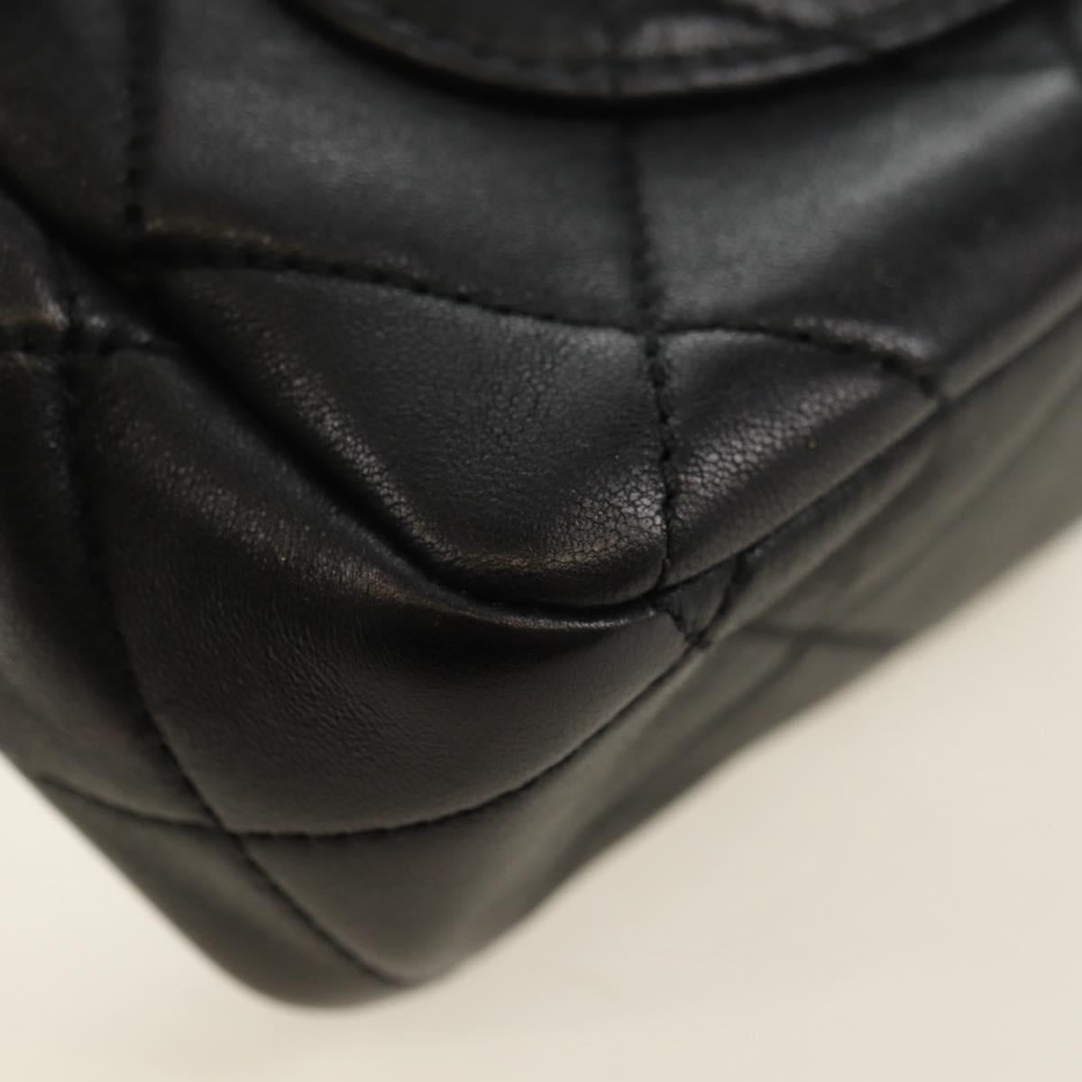 CHANEL Mini Matelasse 19 Chain Bag Lamb Skin 2way Black Gold CC Auth 183629SM