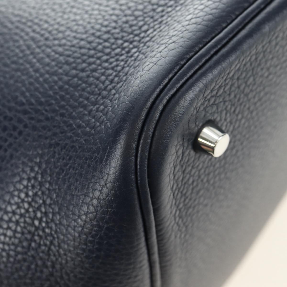 HERMES Picotan lock Bag Taurillon Clemence Leather Navy Silver Auth 183630SAM