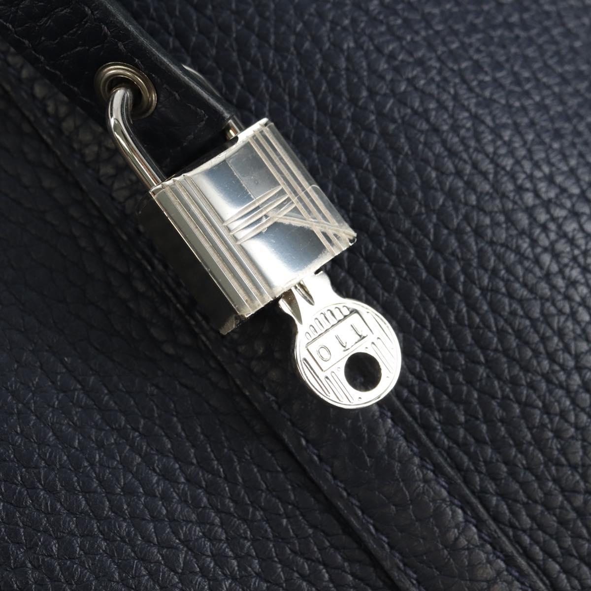 HERMES Picotan lock Bag Taurillon Clemence Leather Navy Silver Auth 183630SAM