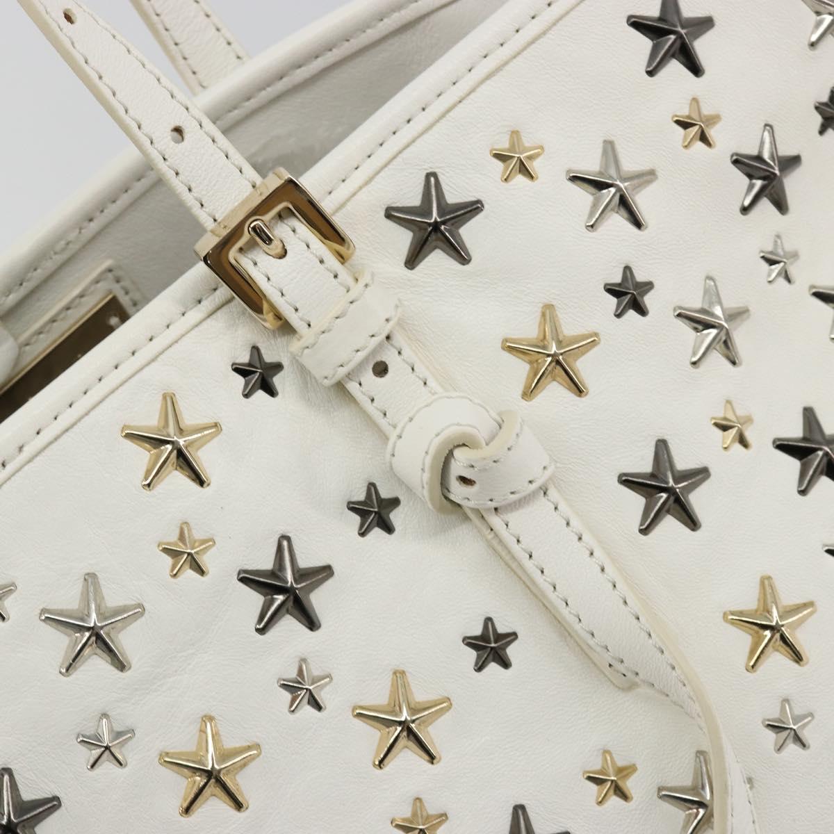 Jimmy Choo Tote Bag Leather White Gold Silver Auth 183632A